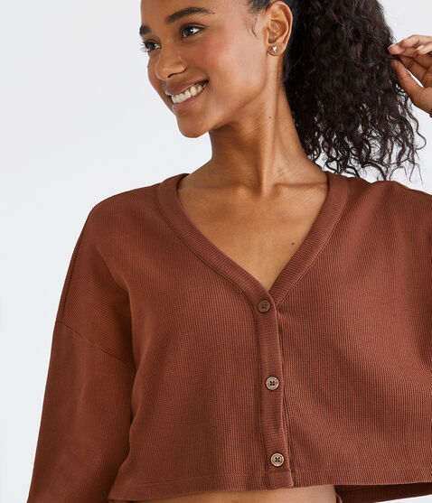Waffle-Knit Cropped Sleep Cardigan Waffle-Knit Cropped Sleep Cardigan