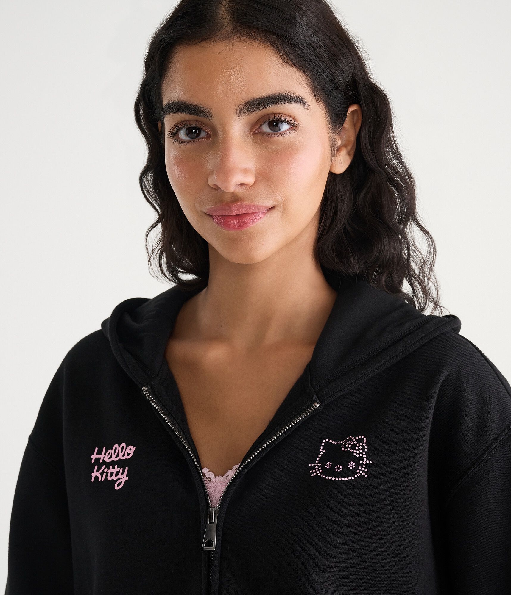 Hello Kitty Rhinestone Oversized Full-Zip Hoodie