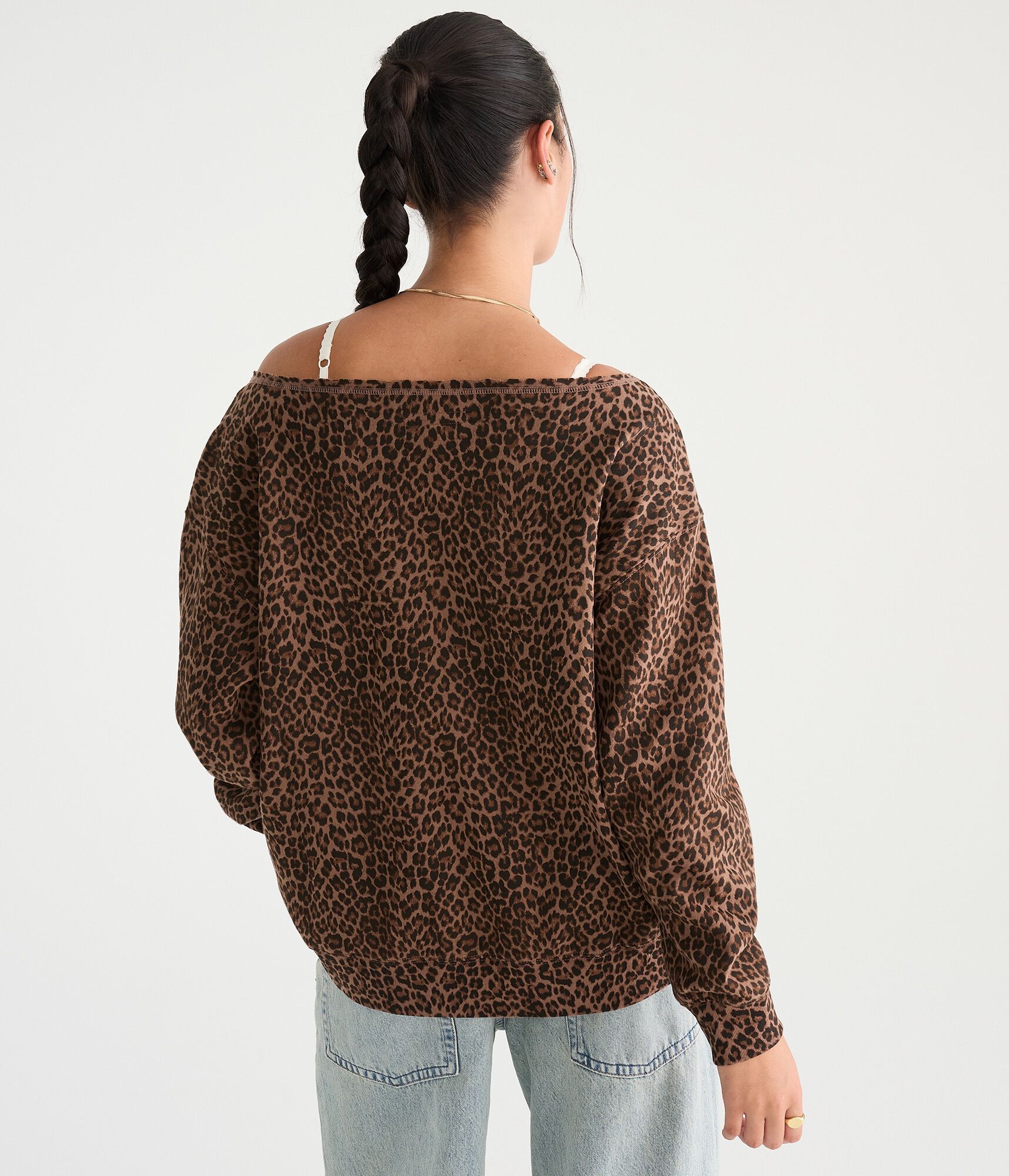 D&eacute;j&agrave; For Aero Leopard Print 87 Oversized Off-The-Shoulder Sweatshirt