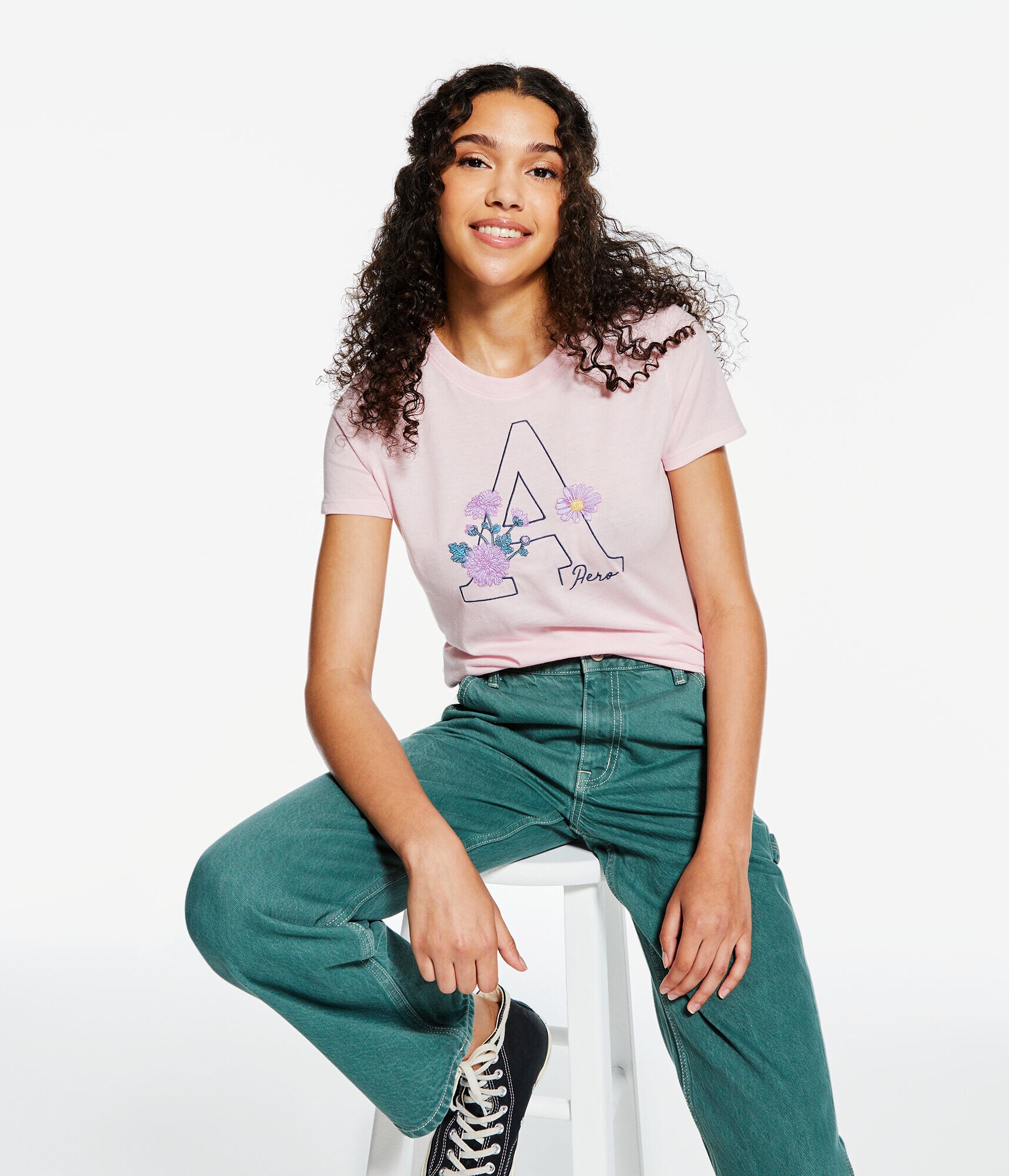 Aero Big Letter Floral Graphic Tee