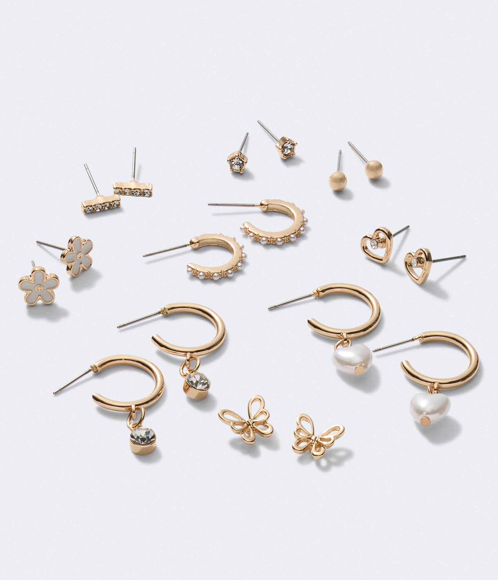 Rhinestone Bauble Hoop &amp; Stud Earring 9-Pack