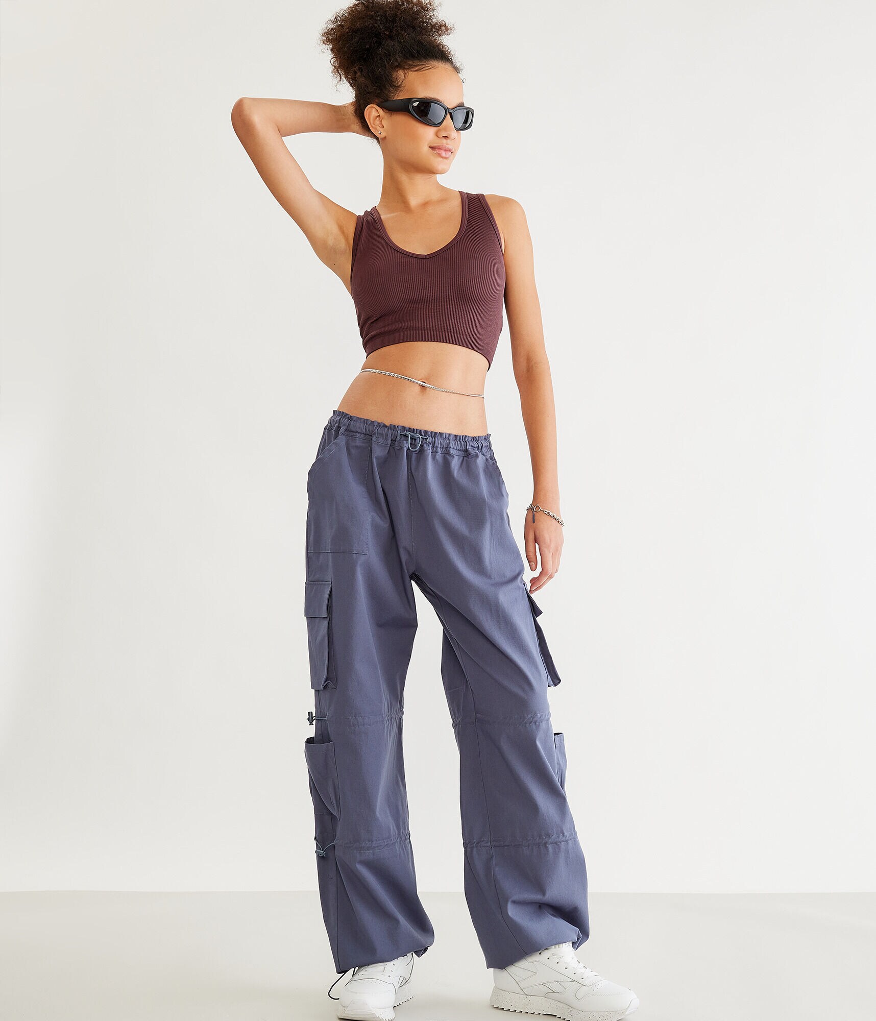 Low-Rise Parachute Baggy Cargo Joggers