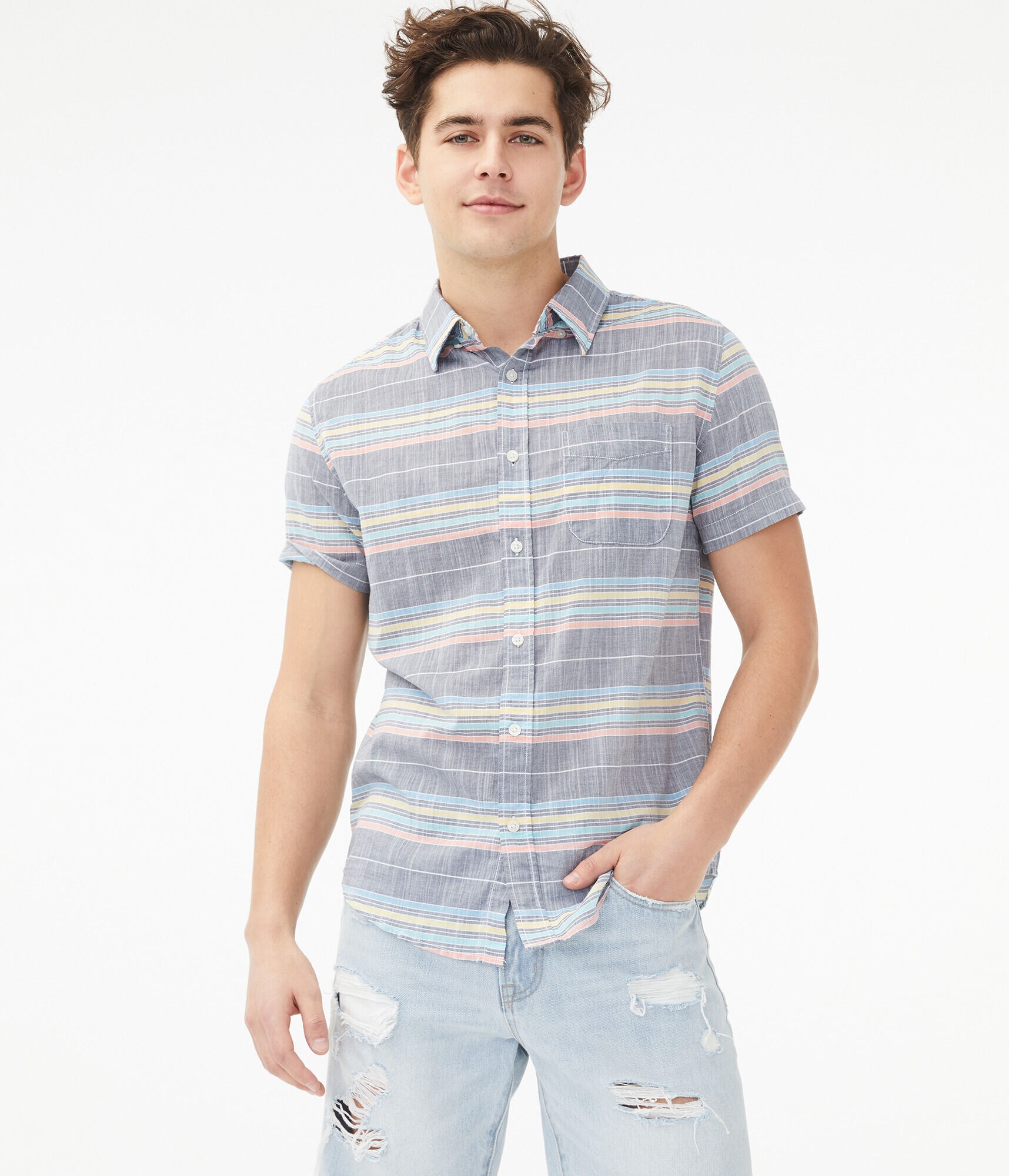 Faded Multi-Stripe Button-Down Shirt