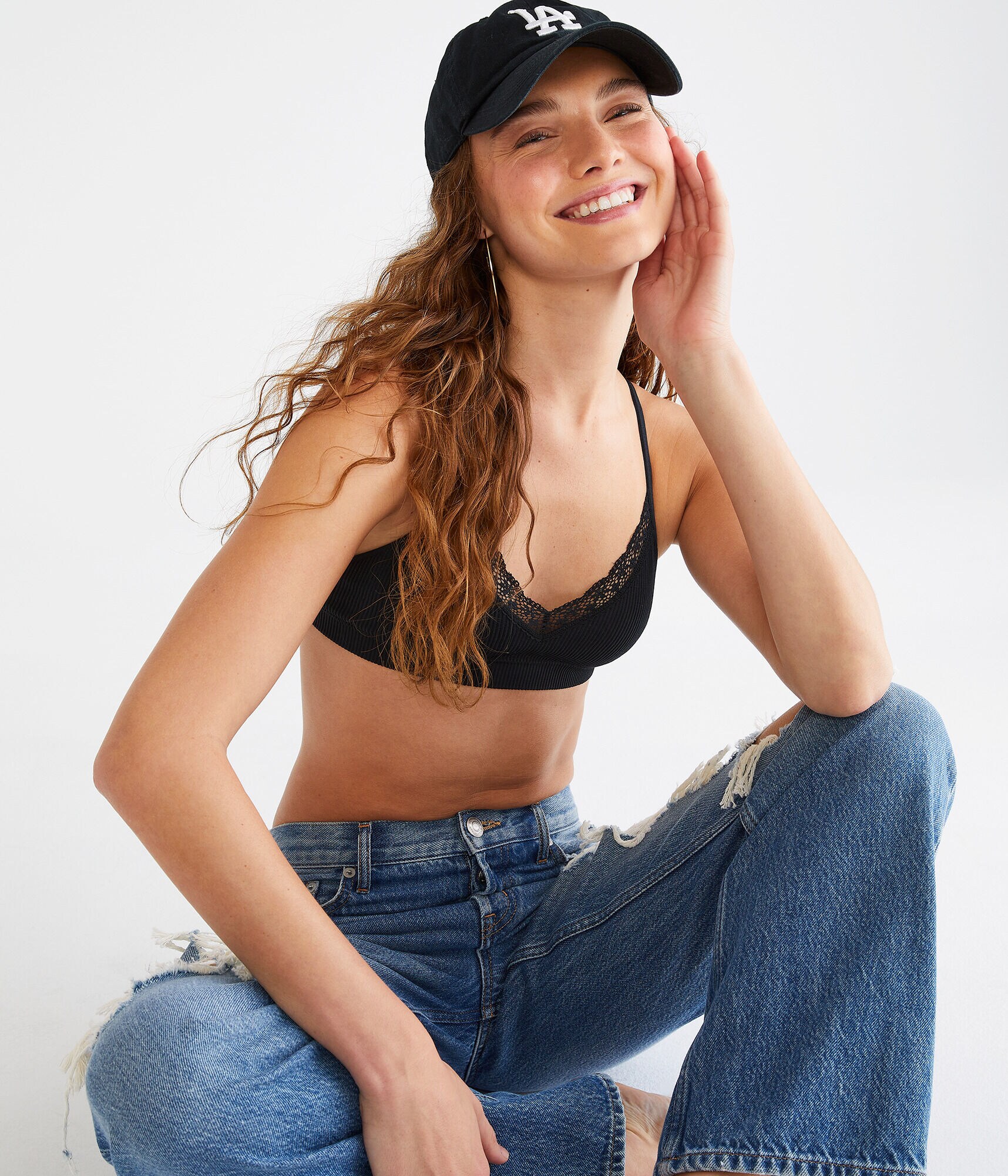 Seamless Lace-Trim Bralette