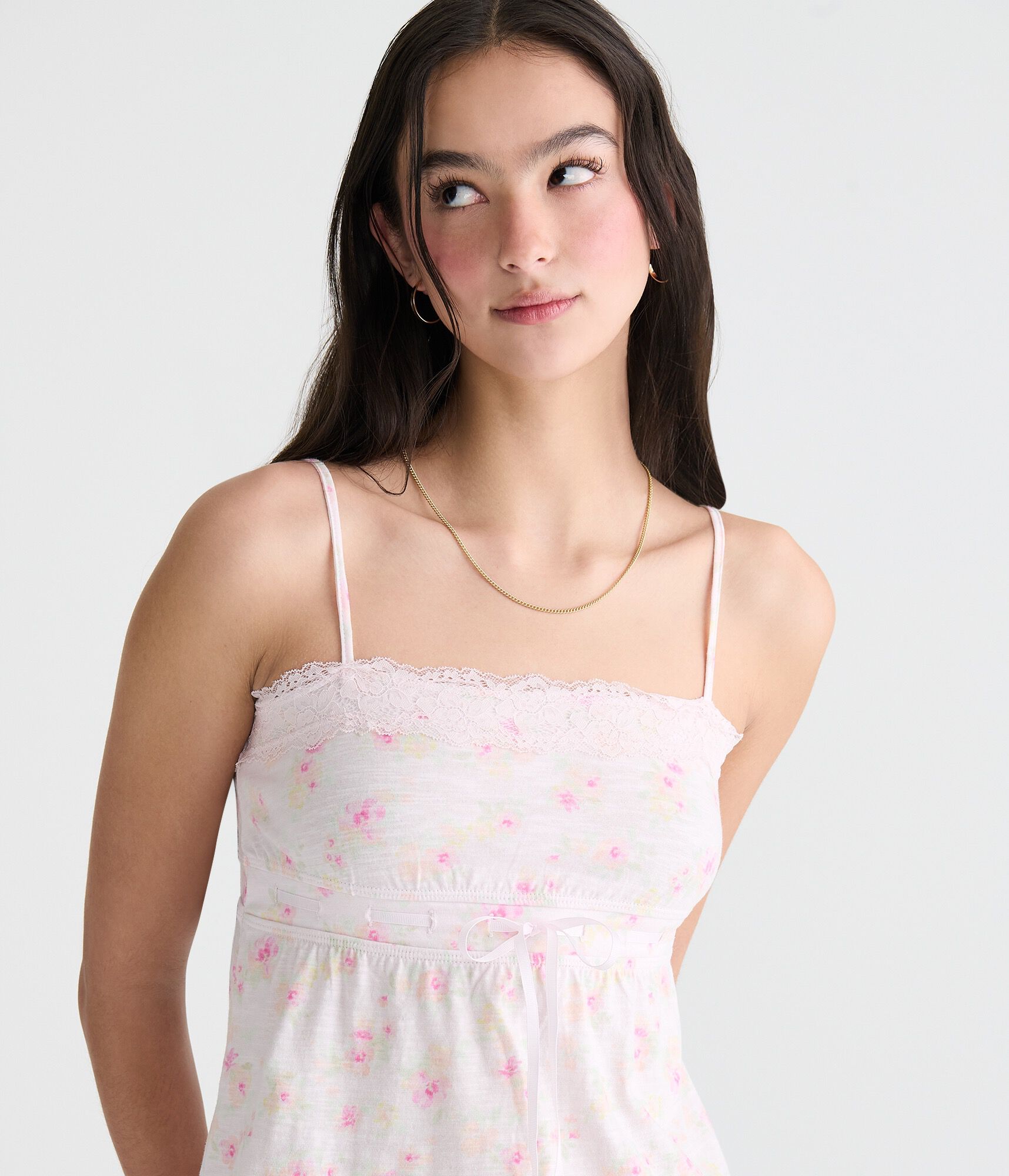 Floral Lace-Trim Babydoll Cami