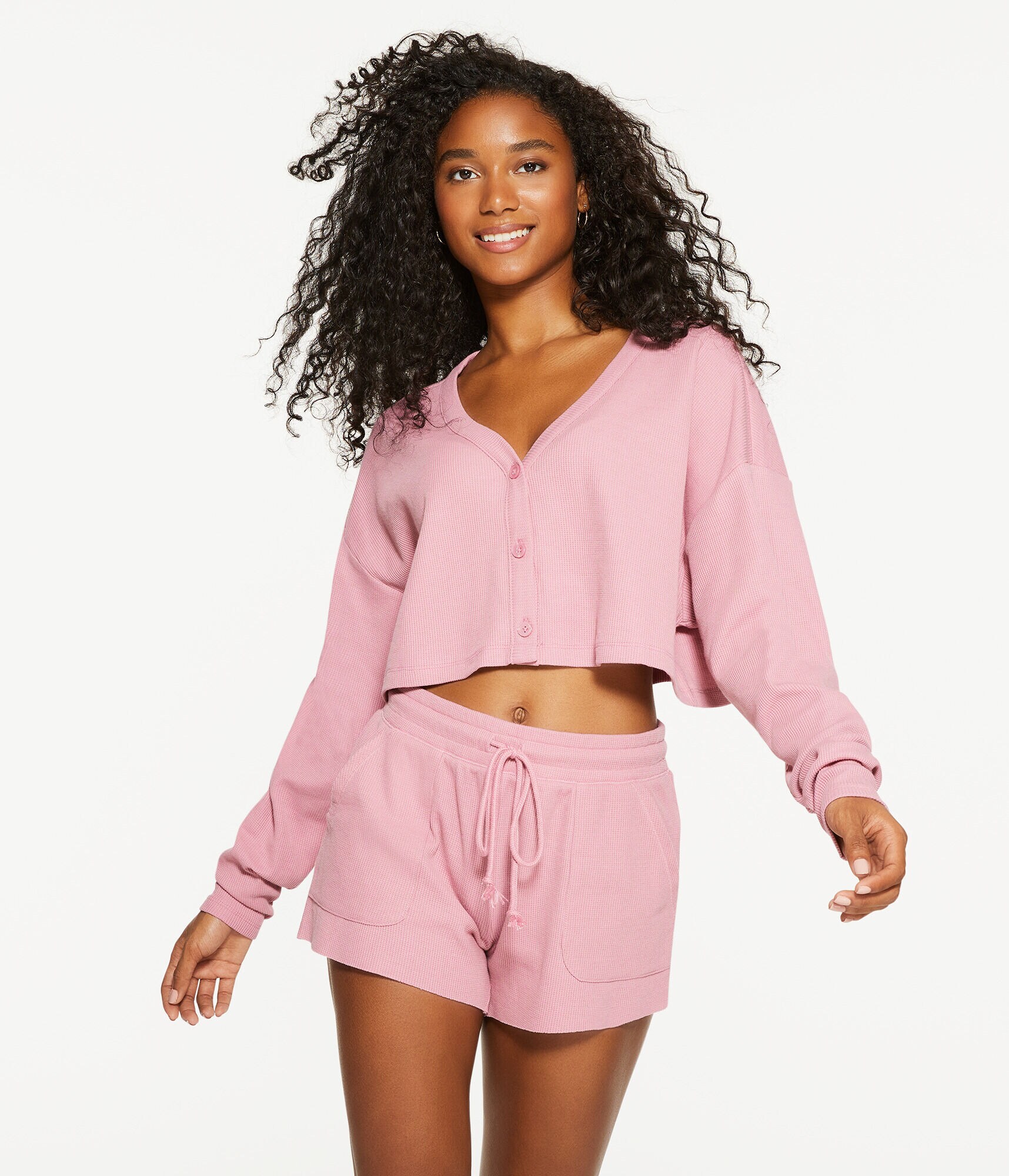 Waffle-Knit Cropped Sleep Cardigan