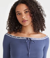 3/4 Sleeve Ribbon Off-The-Shoulder Tee
