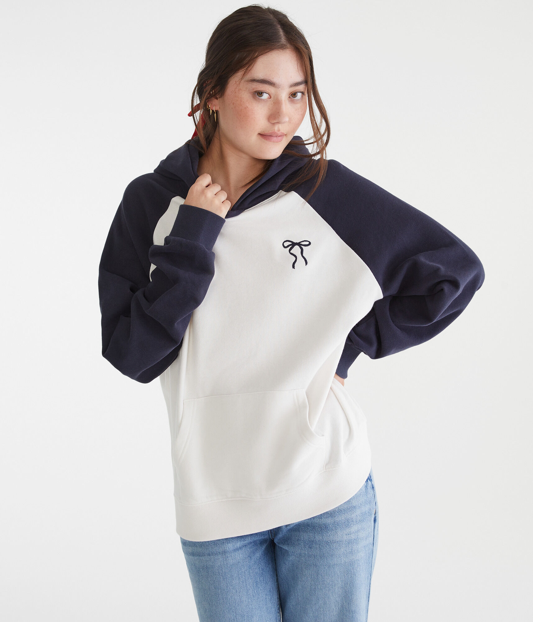 Bow Oversized Raglan Pullover Hoodie