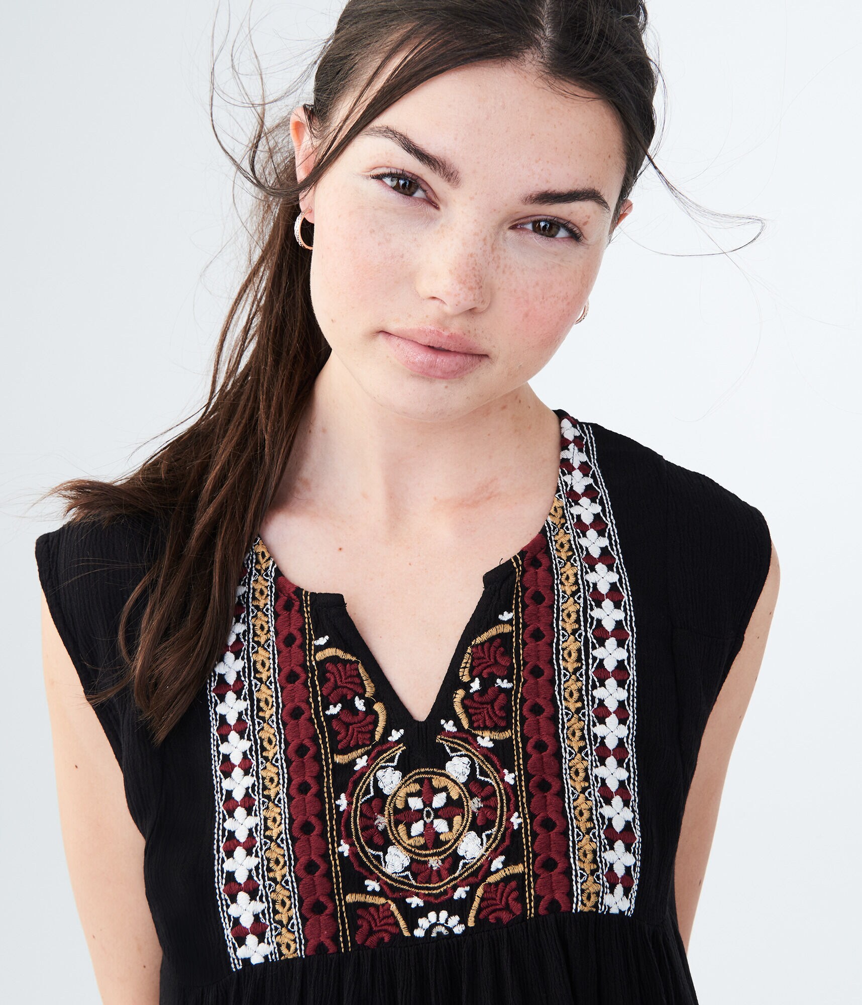 Embroidered Peasant Tank