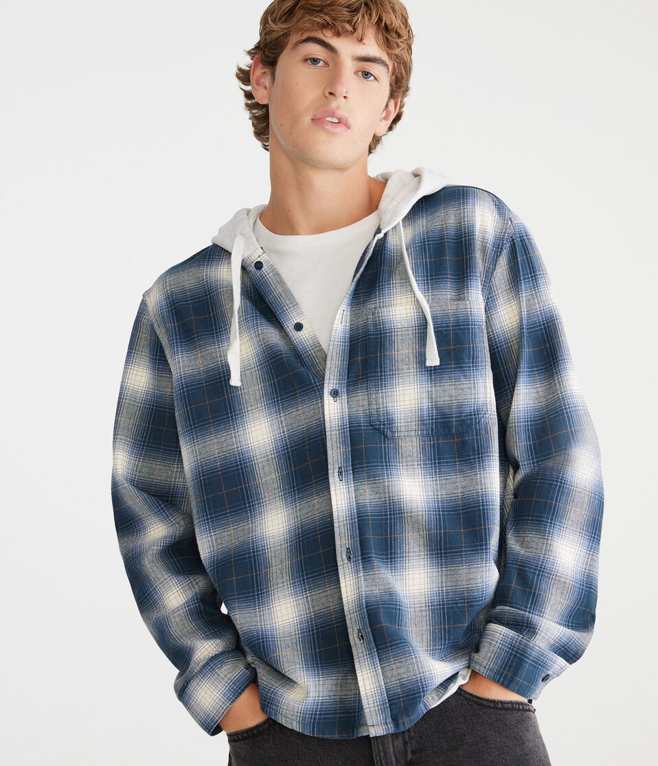 Long Sleeve Plaid Hooded Flannel Shirt