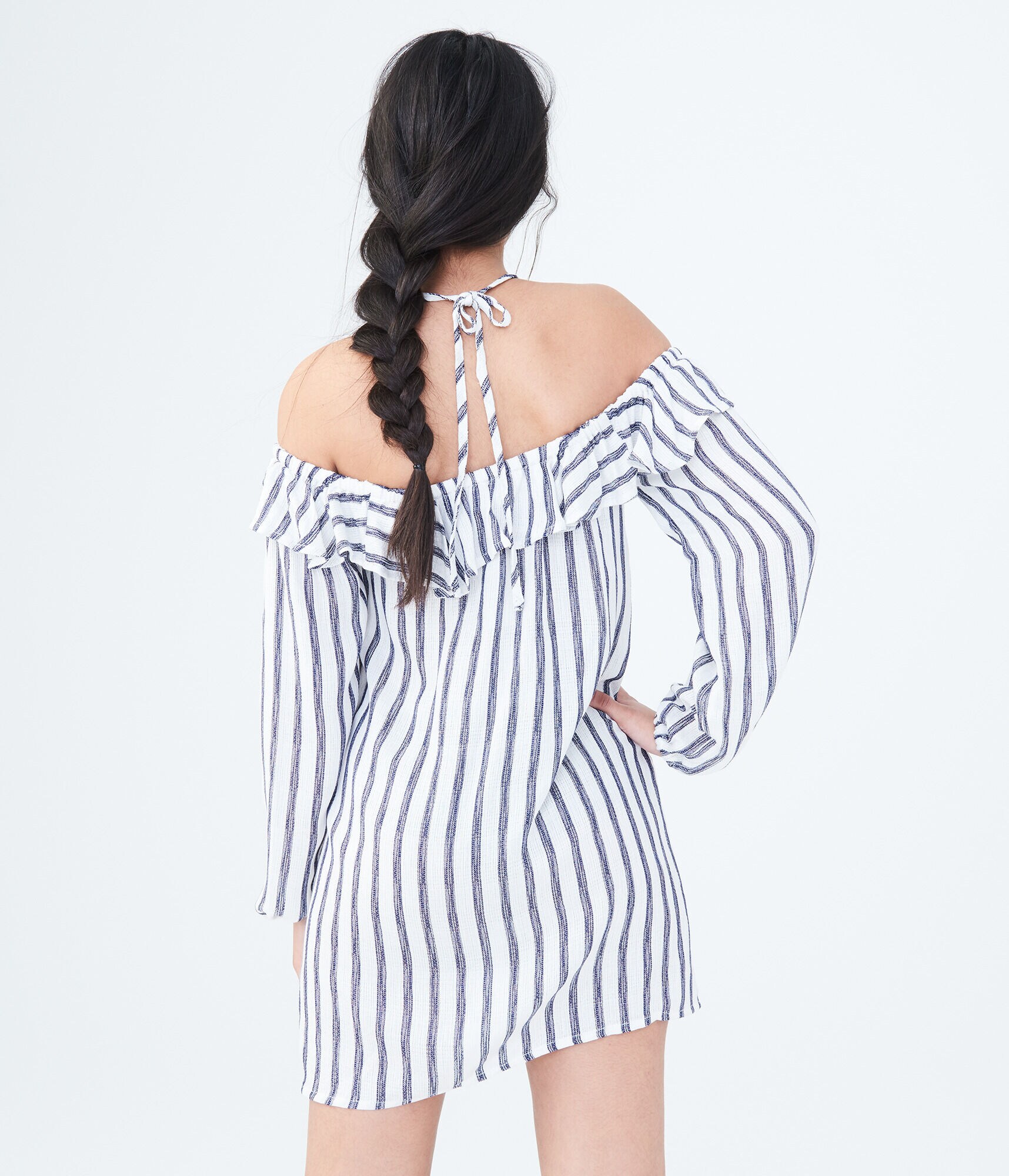 Long Sleeve Striped Halter Shift Dress