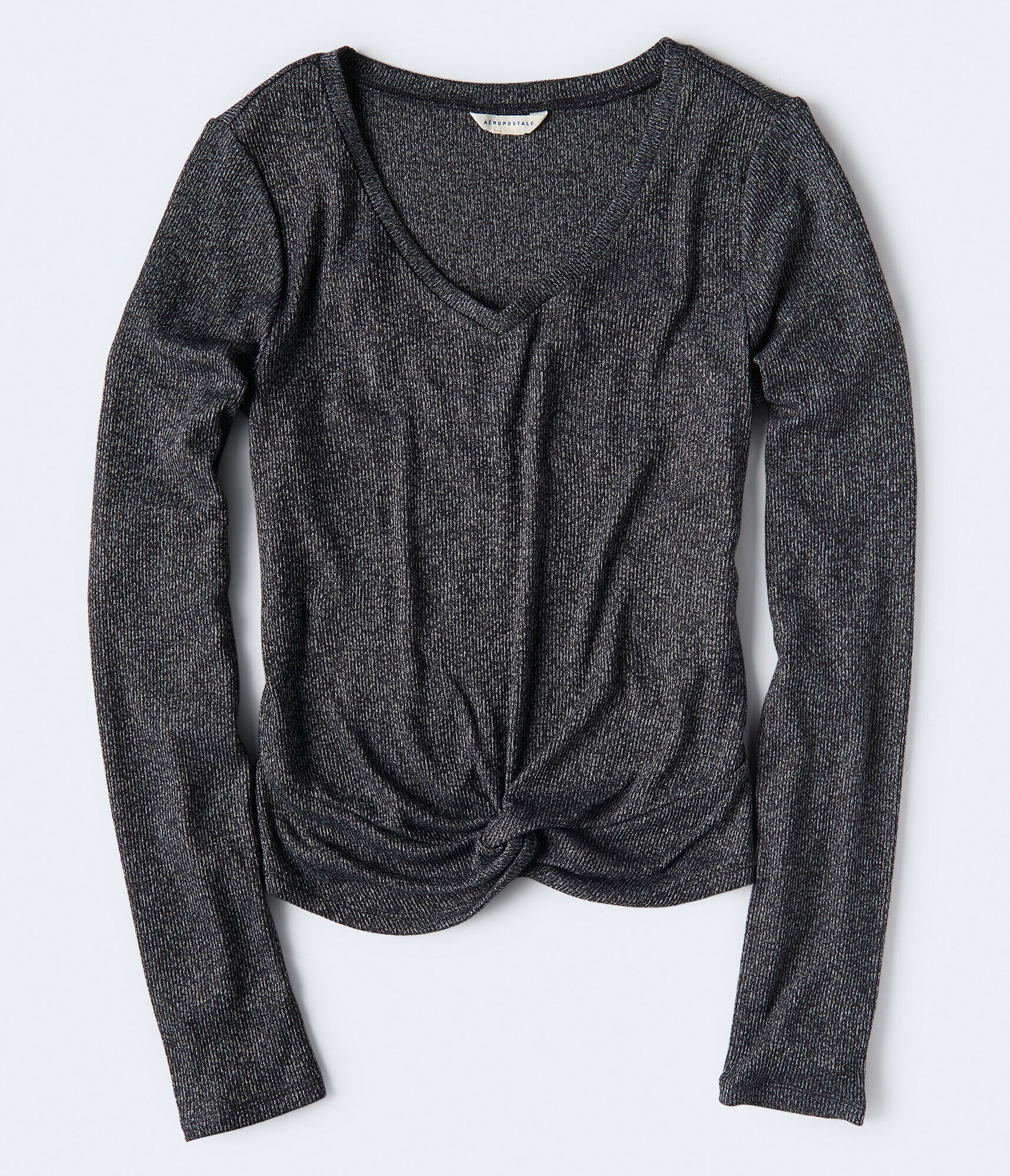 Long Sleeve Solid Twist-Front V-Neck Top