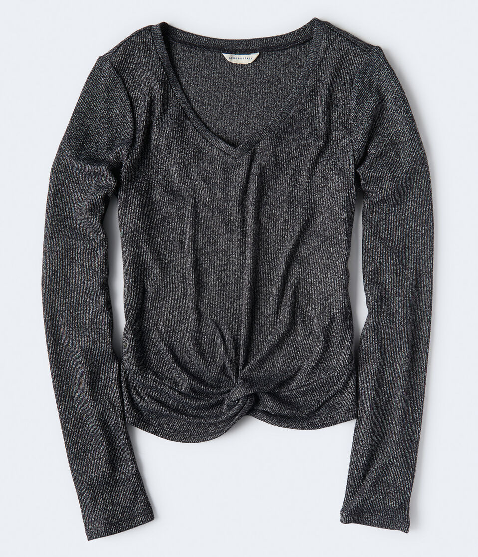 Long Sleeve Solid Twist-Front V-Neck Top