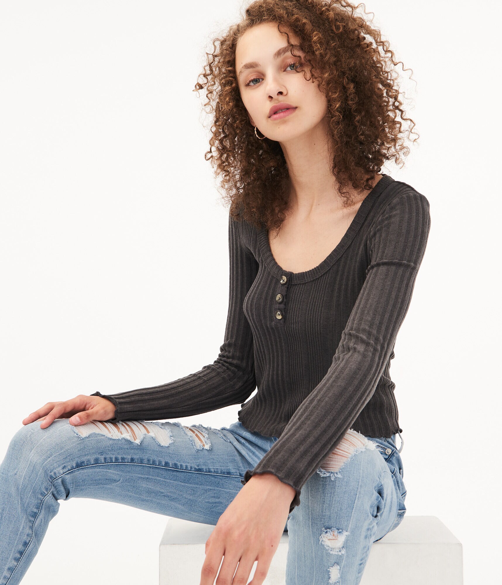 Long Sleeve Ribbed Henley