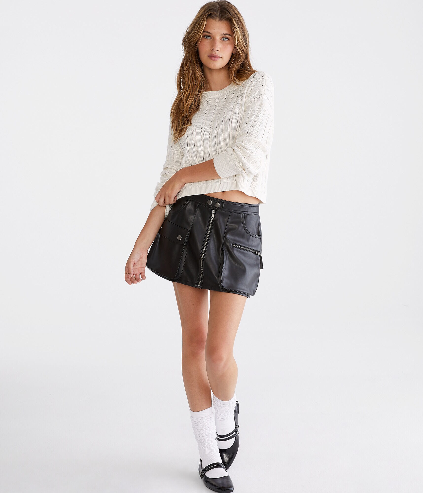 Faux Leather Utility Mini Skirt
