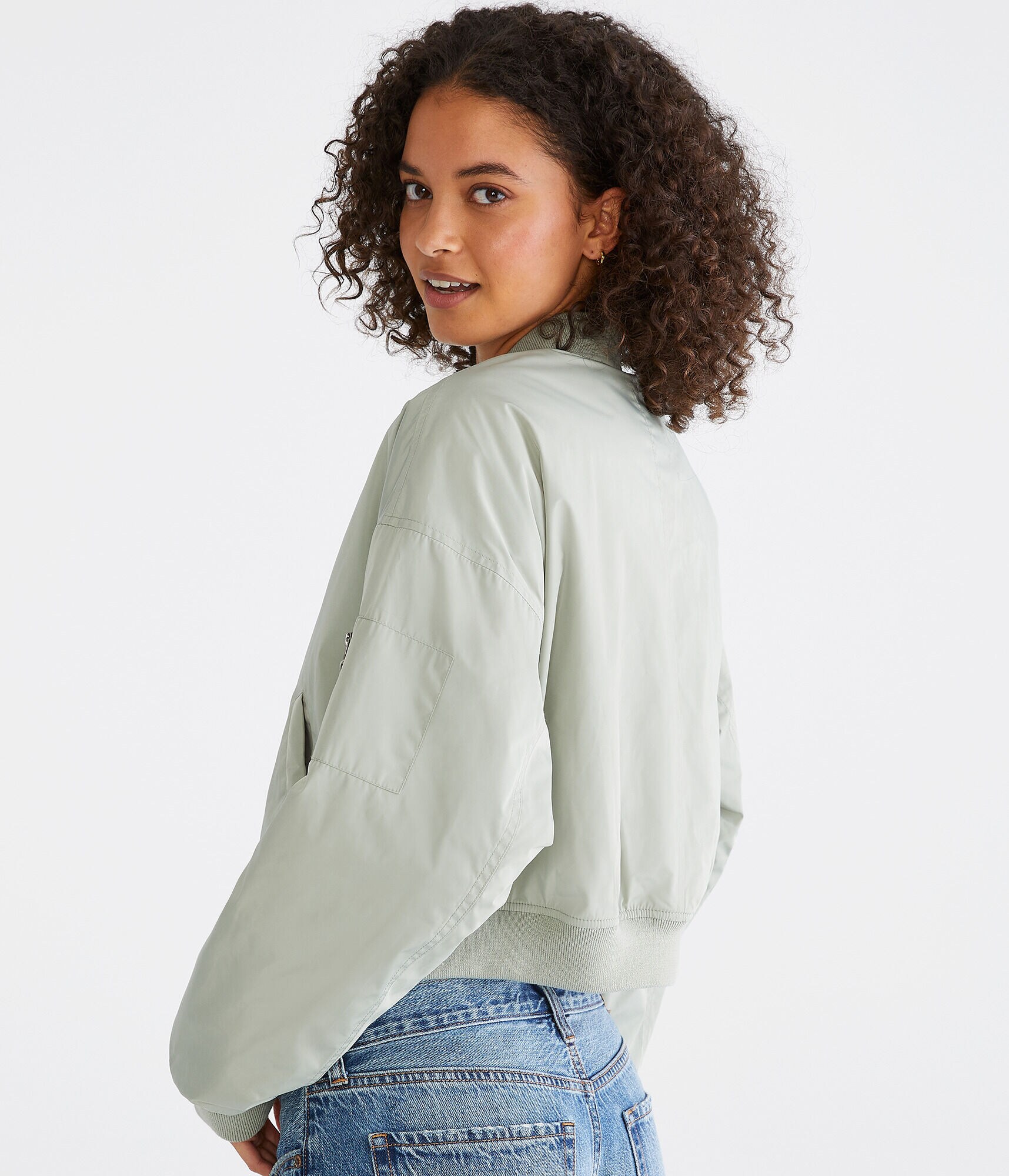 Solid Cropped Bomber Jacket