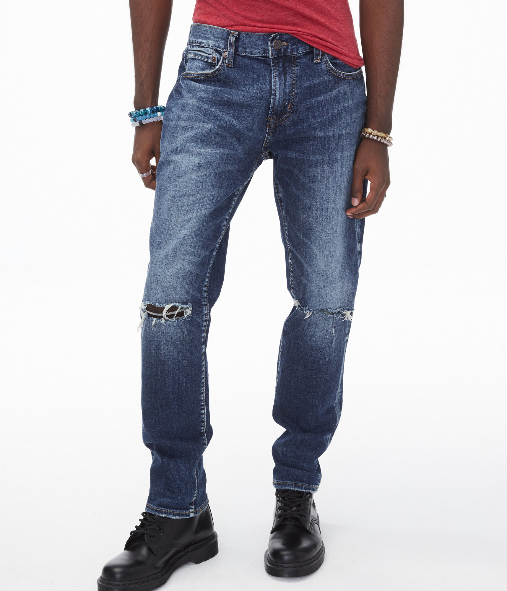 Slim Dark Wash Destroyed Stretch Jean
