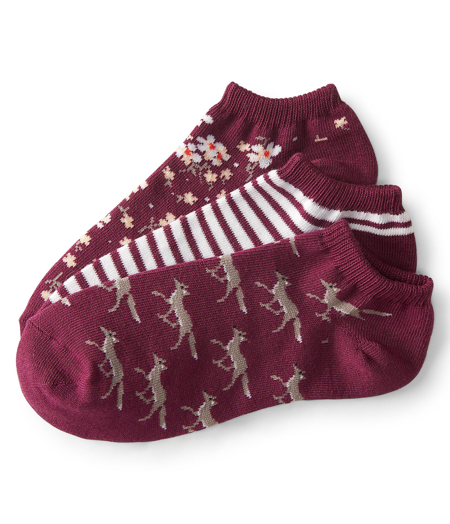 3-Pack Fox, Floral &amp; Stripe Ankle Socks