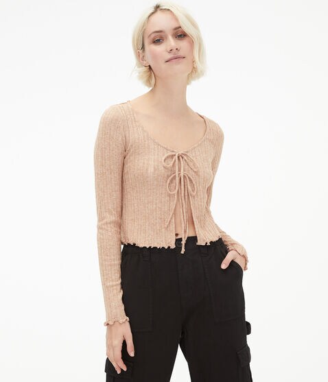 Long Sleeve Double Tie-Front Cropped Cardigan