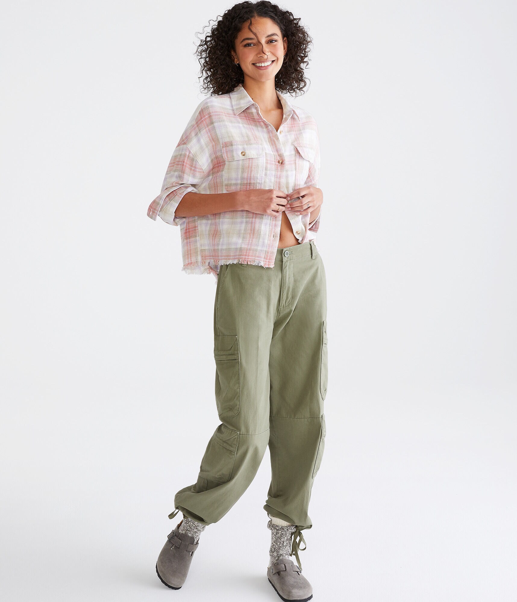 Long Sleeve Distressed Plaid Flannel Shirt