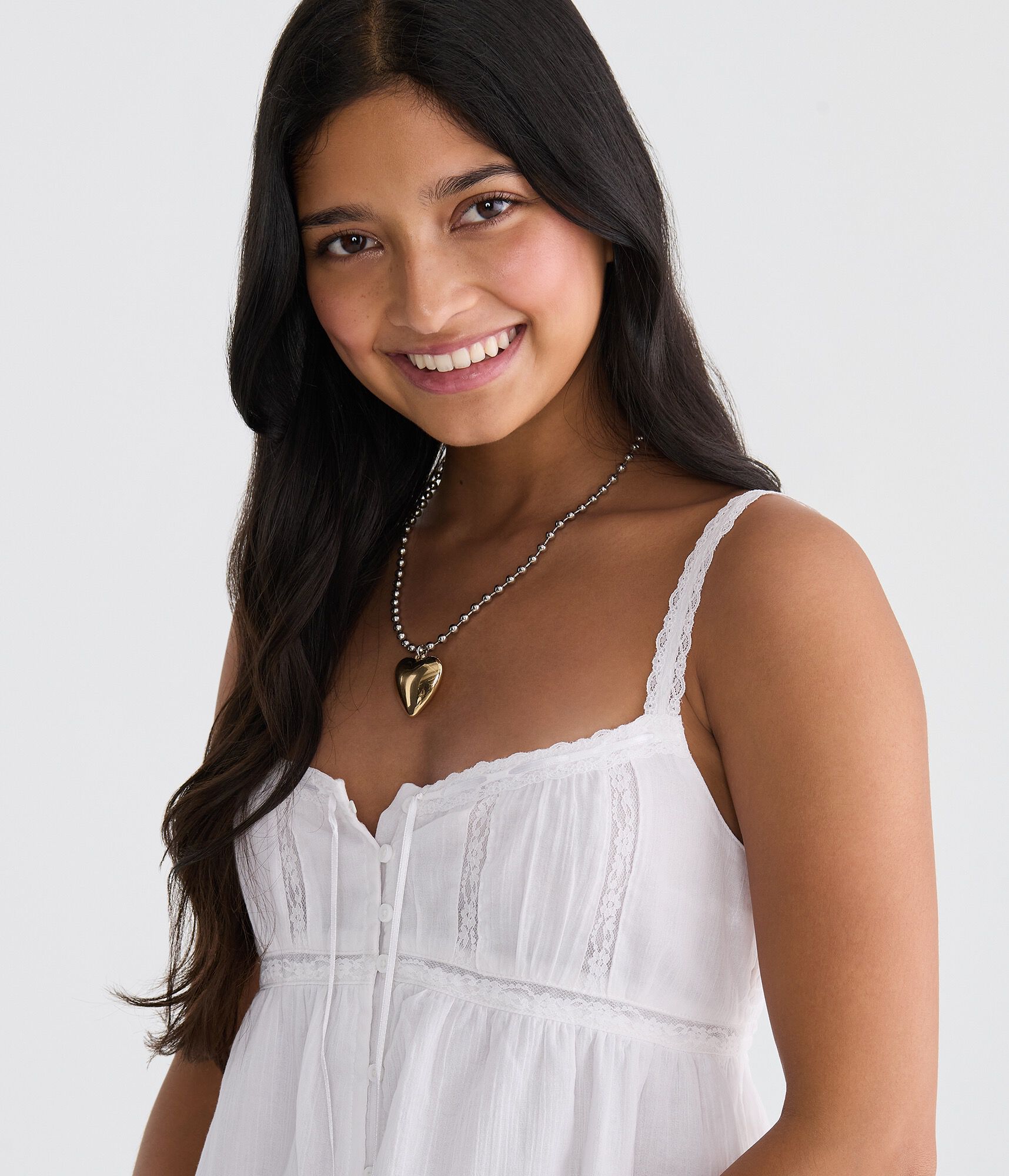 Lace Button-Front Square-Neck Cami