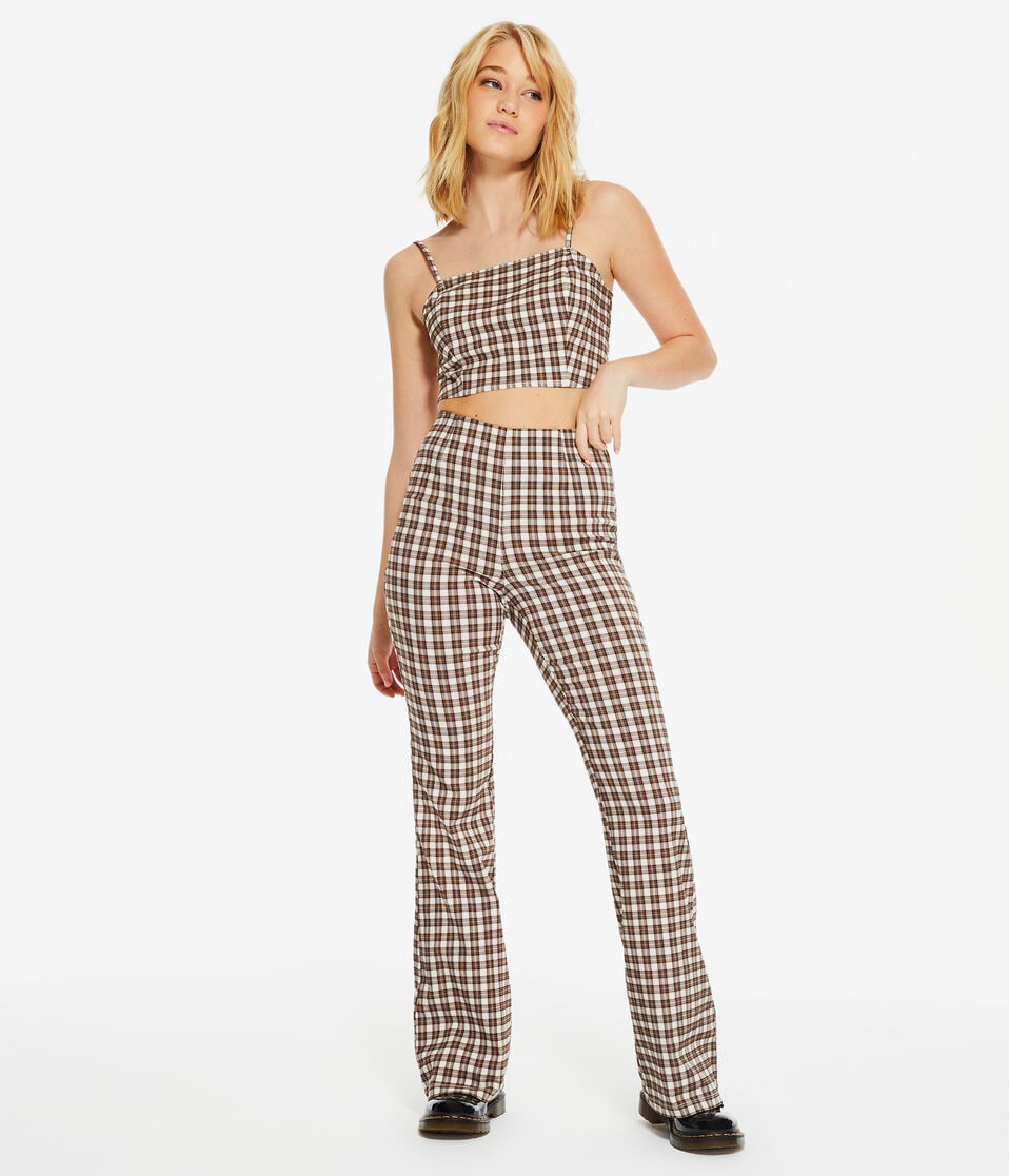 Plaid High-Rise Flare Pants