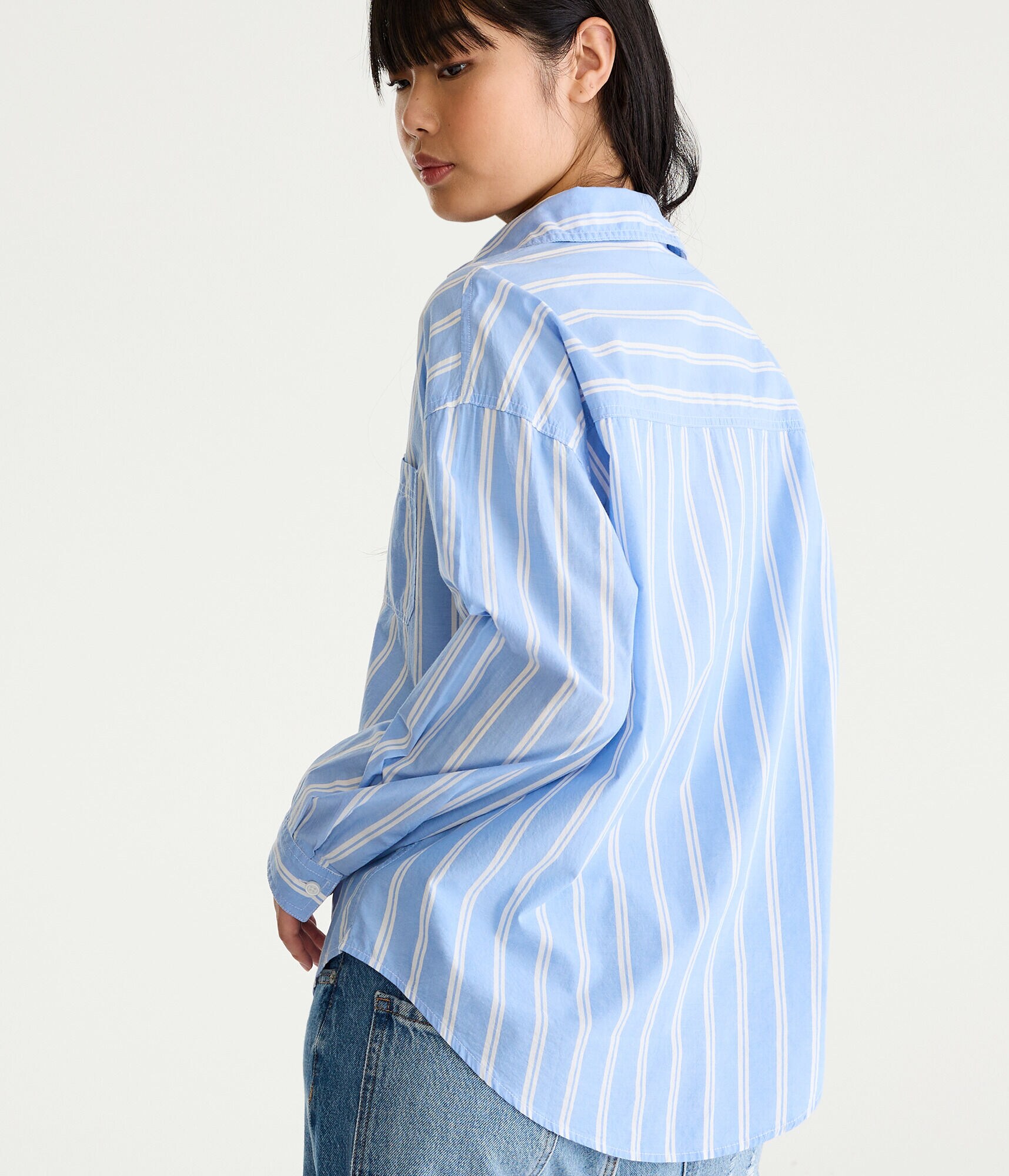 Long Sleeve Oversized Vertical Stripe Button-Down Shirt