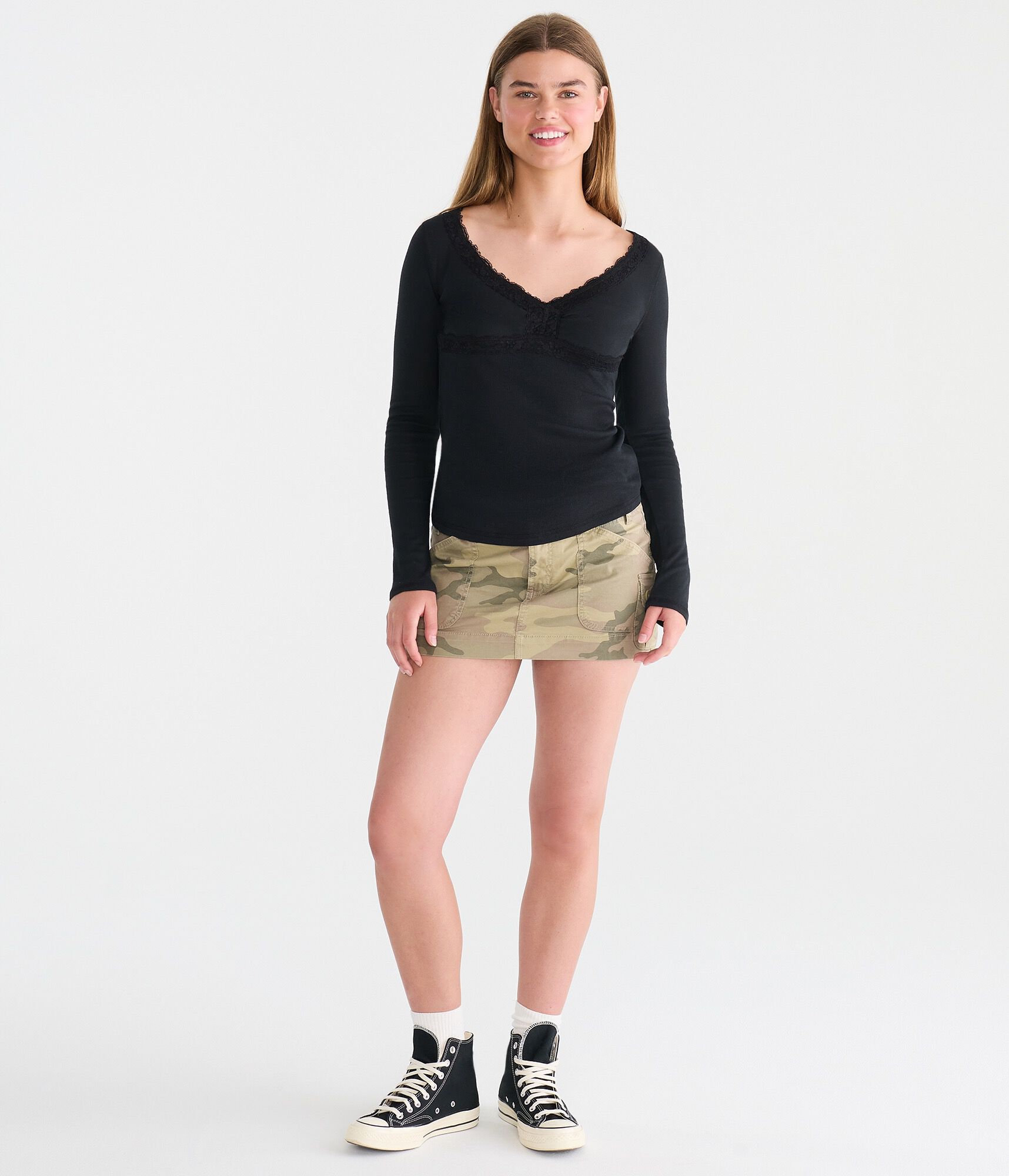 Long Sleeve Seriously Soft Y2K Lace V-Neck Tee