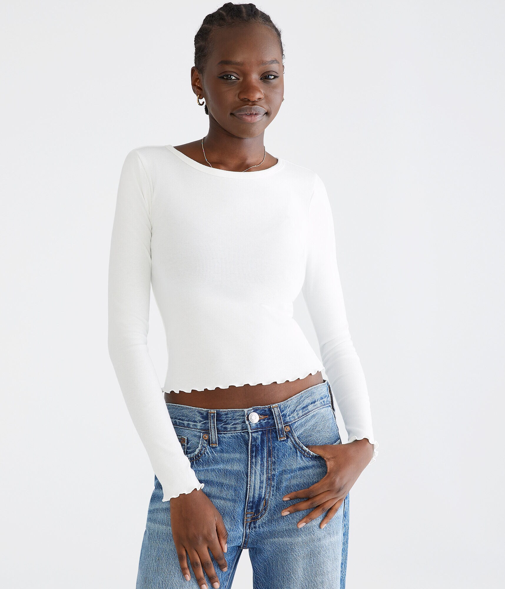 Long Sleeve Ribbed Cropped Shrunken Tee