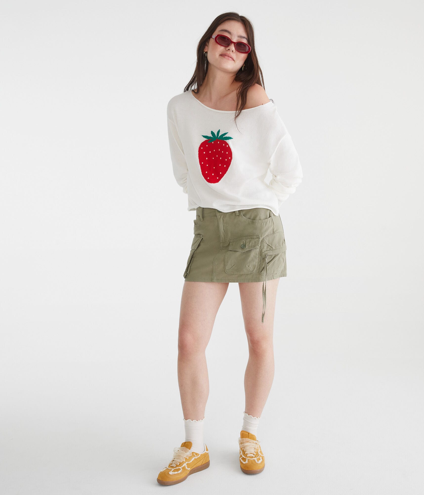 Strawberry Slash-Neck Sweater