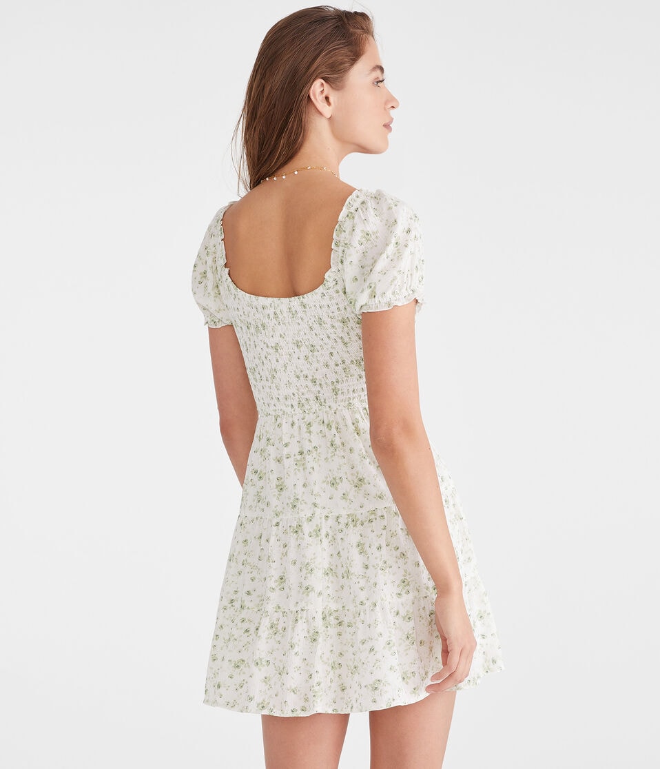 Floral Scoop-Neck Smocked Fit & Flare Dress Floral Scoop-Neck Smocked Fit & Flare Dress
