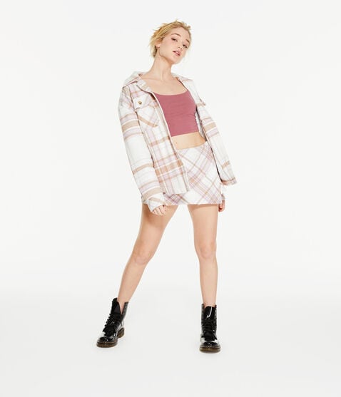Plaid Mid-Rise Wrap Mini Skirt