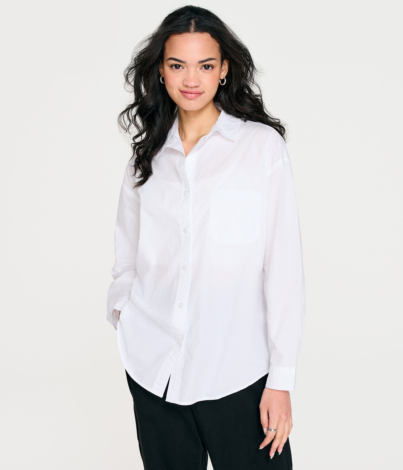 Long Sleeve Oversized Poplin Button-Down Shirt