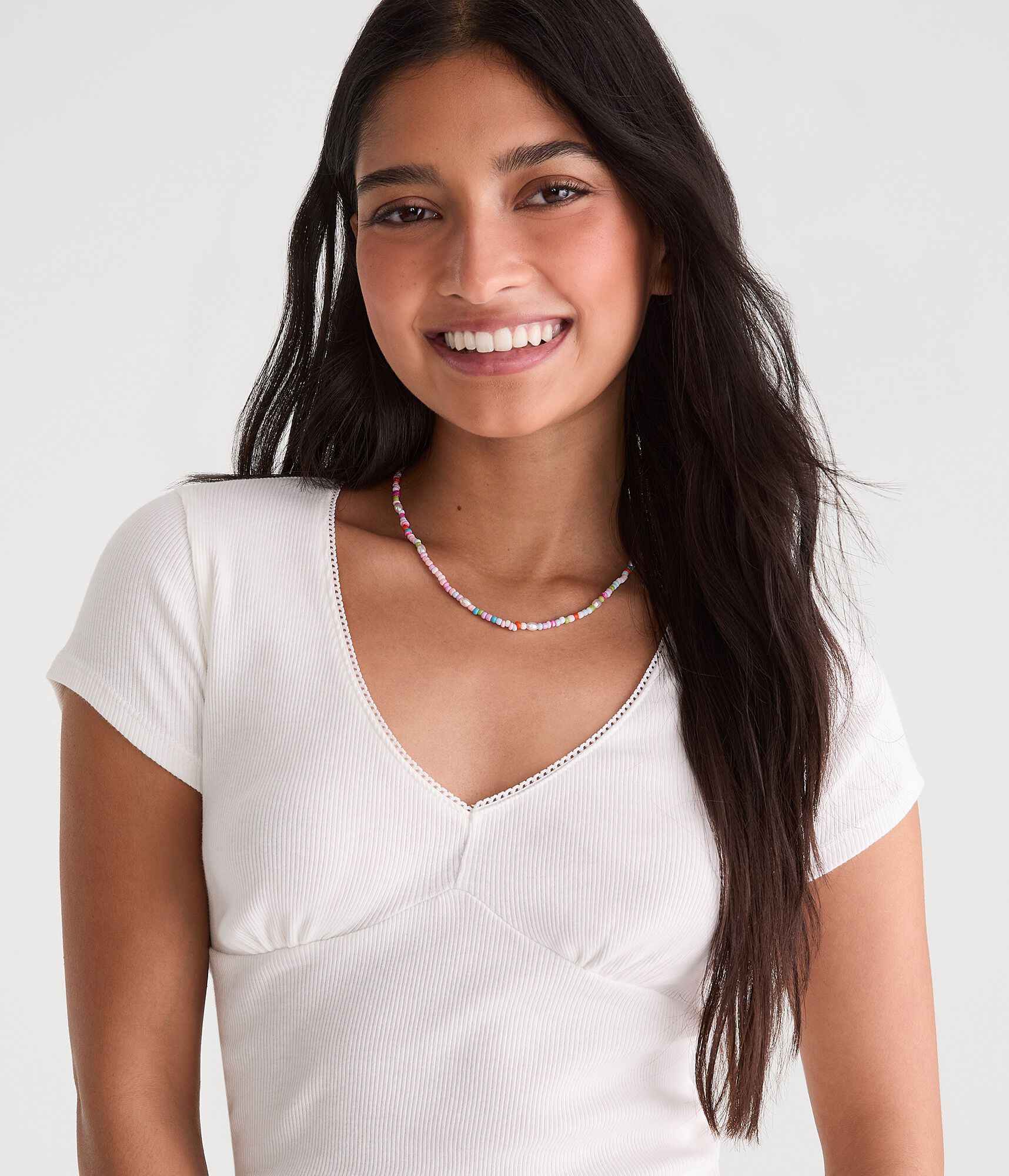 Seriously Soft Picot-Trim V-Neck Tee