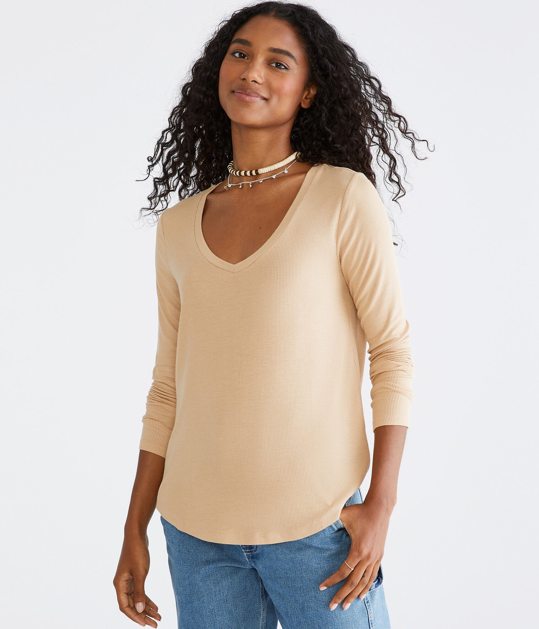 Long Sleeve Seriously Soft Ribbed V-Neck Tee