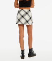 Plaid Mid-Rise Wrap Mini Skirt