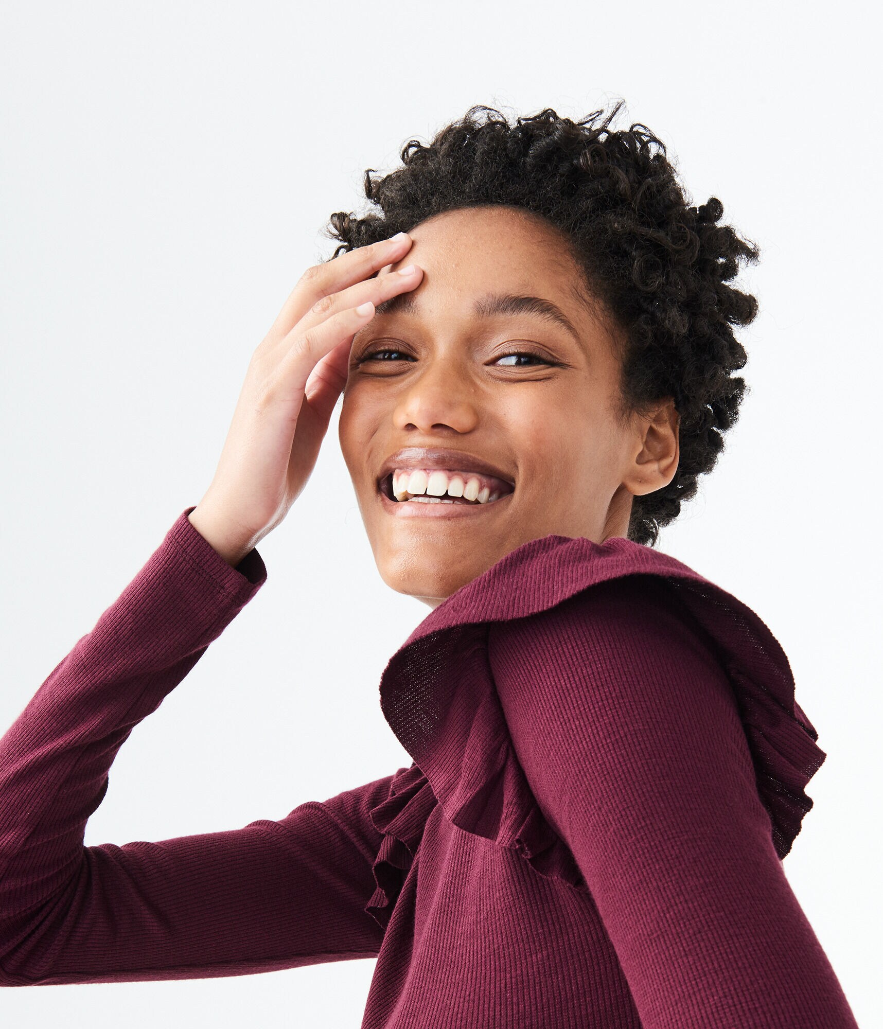 Long Sleeve Ruffled Mock-Neck Top