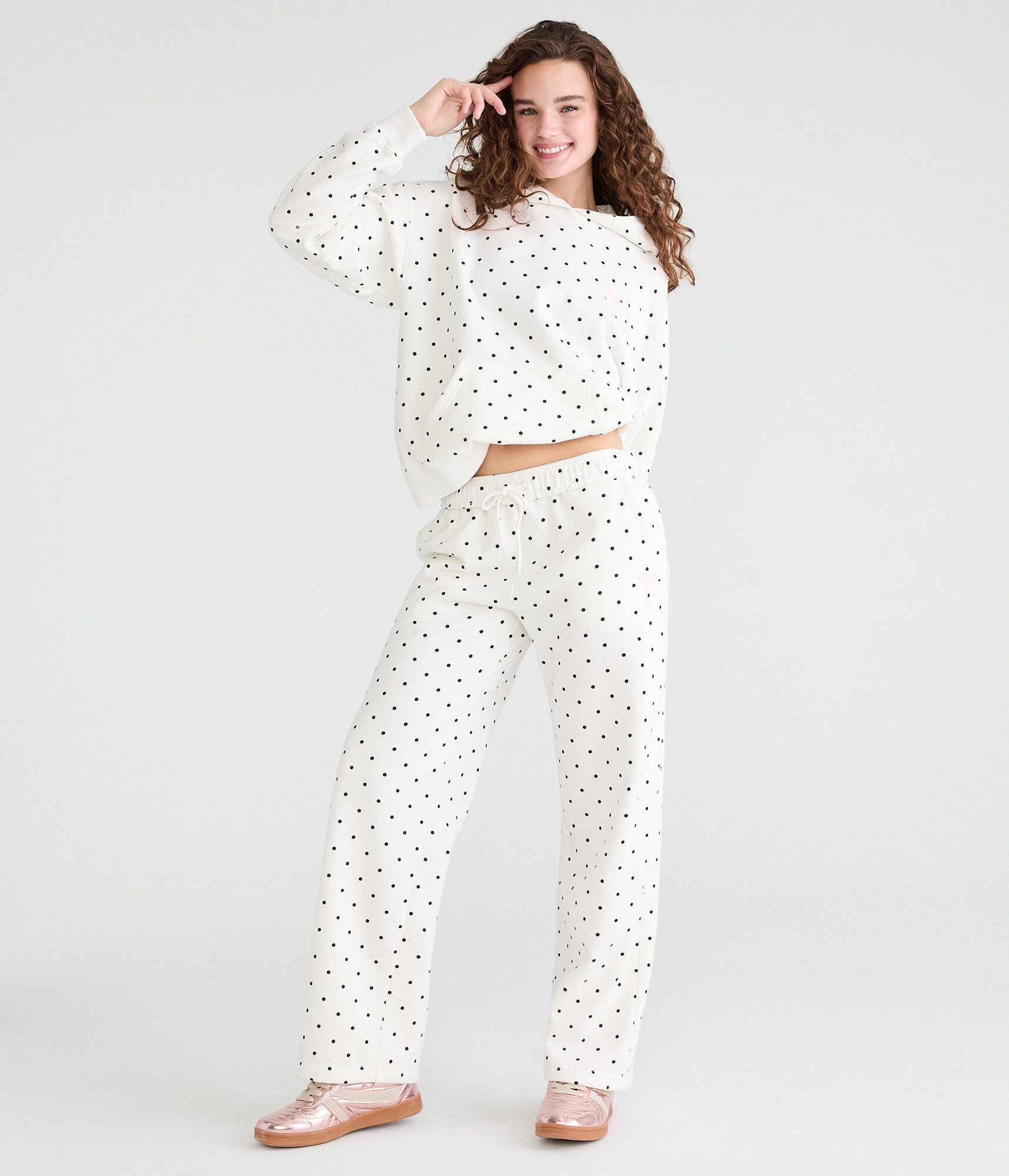 Cloud Soft Polka Dot Mid-Rise Wide Leg Sweatpants