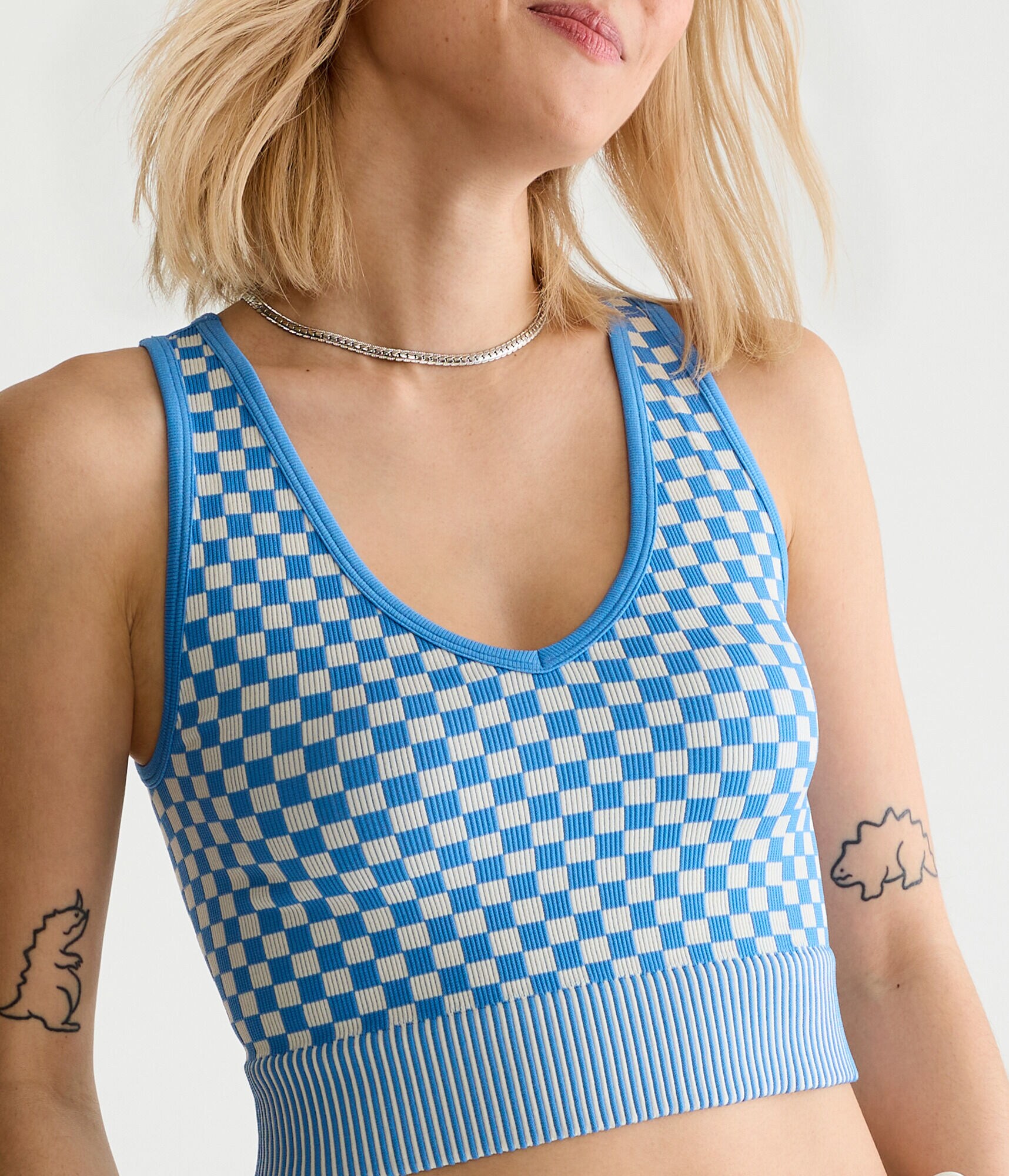 Checker Seamless V-Neck Cropped Tank