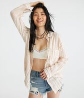 Long Sleeve Striped Gauze Oversized Shirt