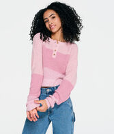 Striped Cropped Henley Sweater