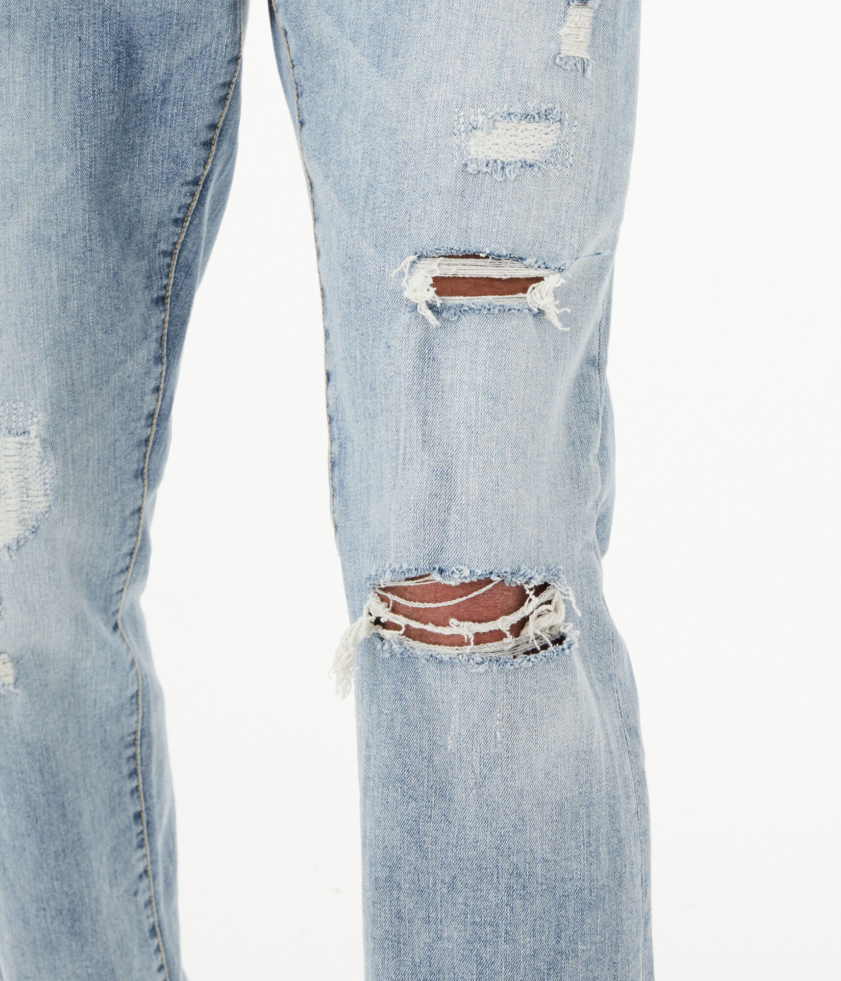 Slim Straight Light Wash Destroyed Stretch Jean