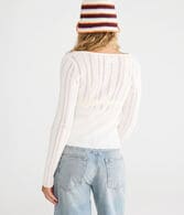 Pointelle Tie-Front Square-Neck Sweater