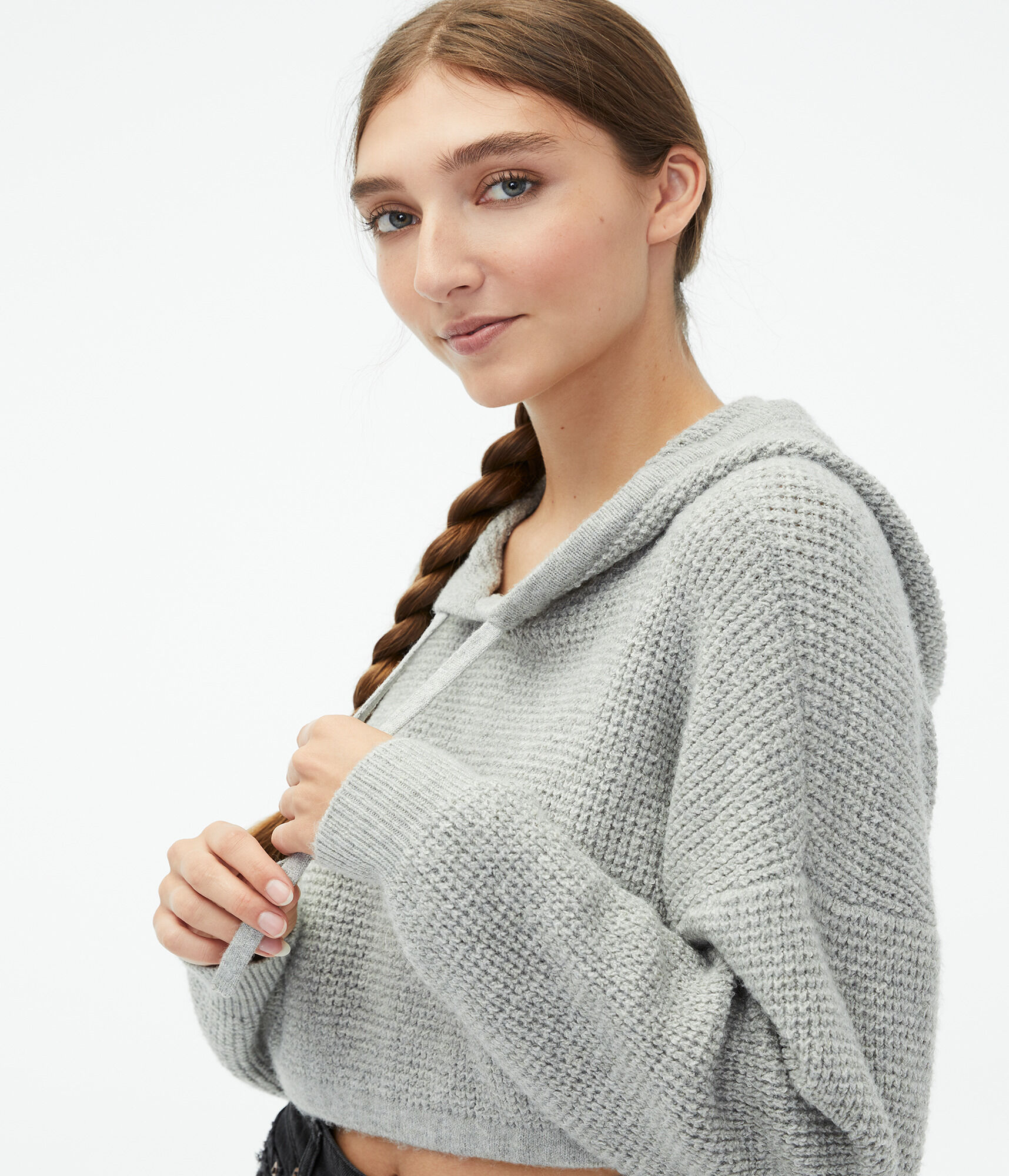 Sweater-Knit Cropped Sleep Pullover Hoodie