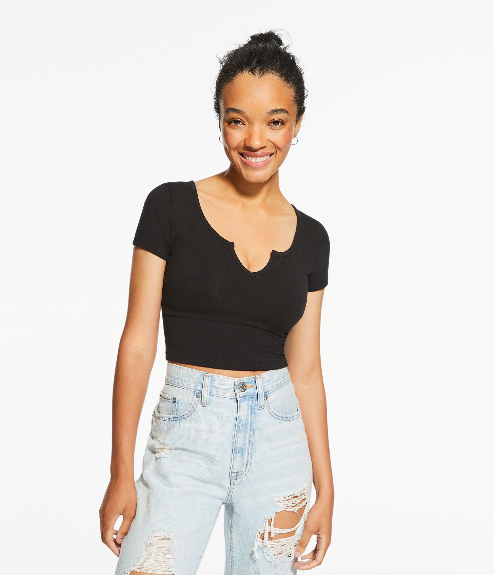 Notch-Neck Shrunken Tee