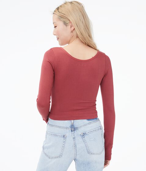 Seamless Ribbed Scoop-Neck Cropped Tee