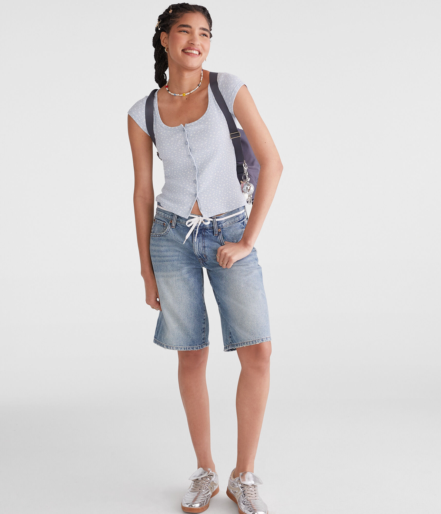 Seriously Soft Floral Scoop-Neck Buttoned Tee