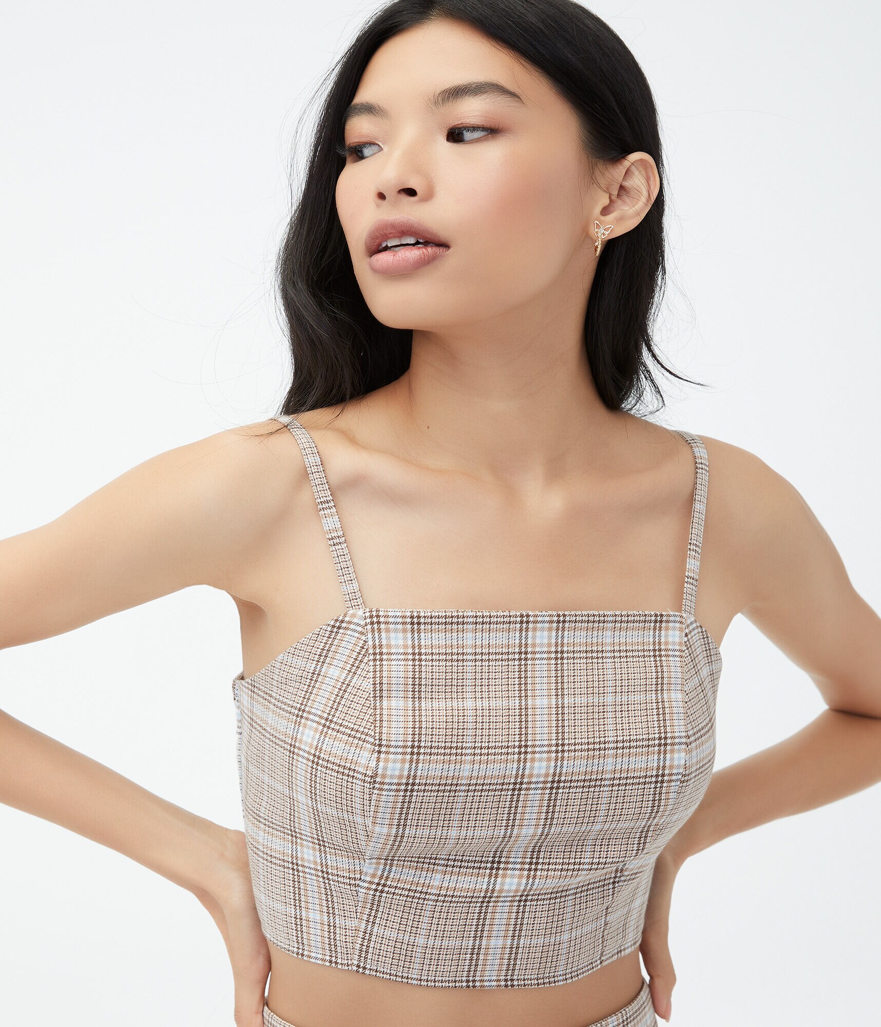 Plaid Square-Neck Crop Top