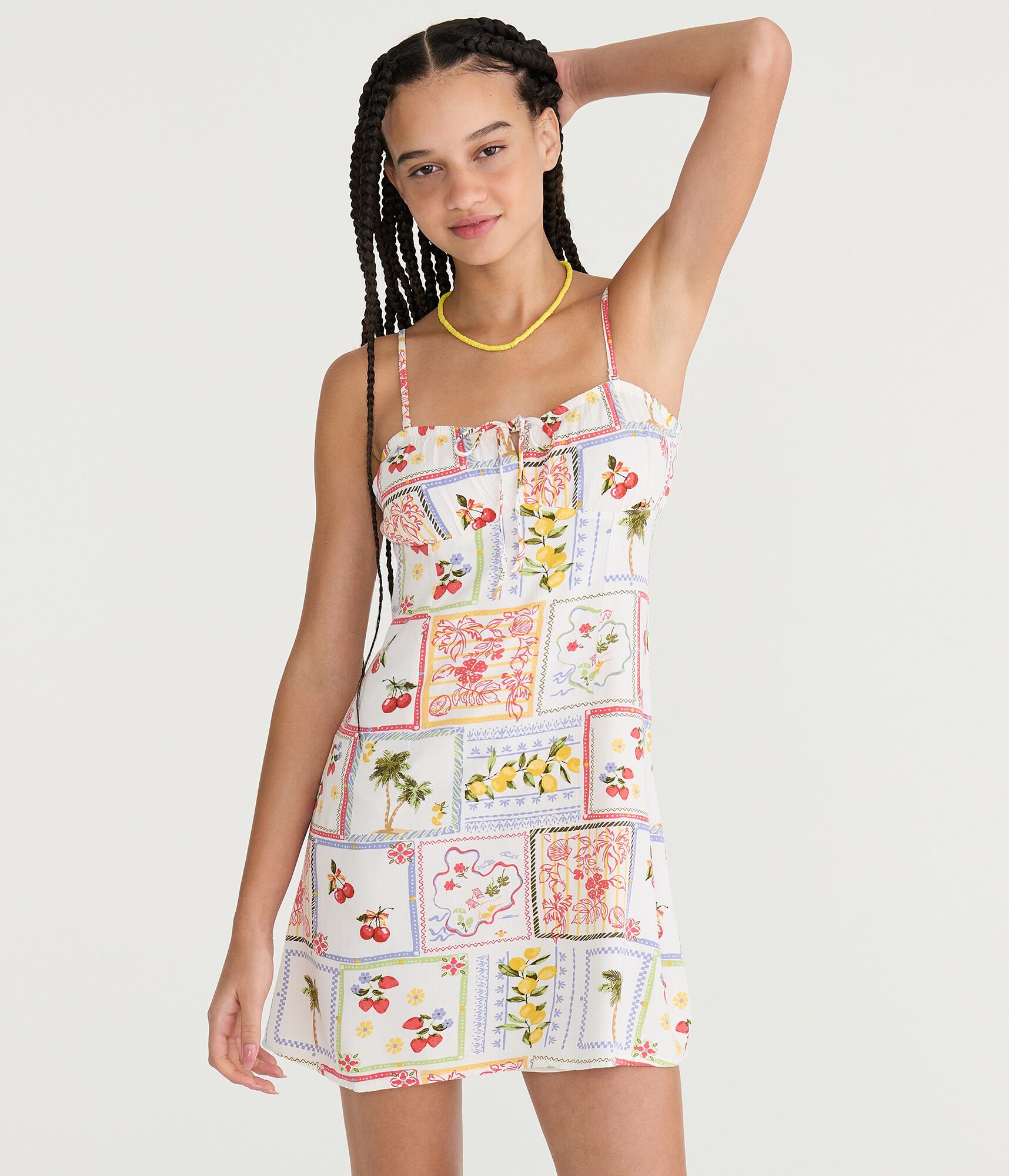 Patchwork Fruit Strapless A-Line Mini Dress