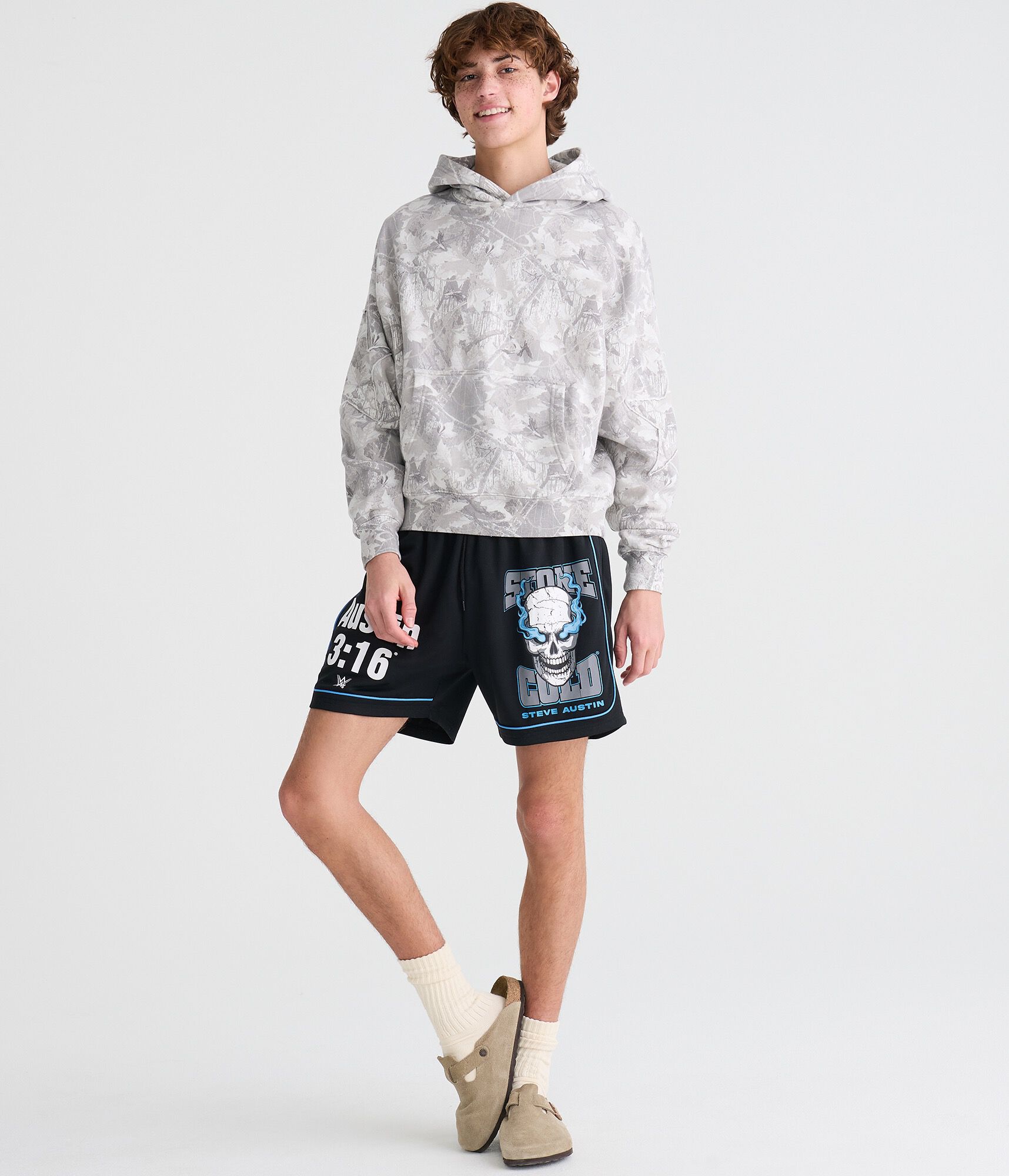 Cloud Soft Forest Camo Star Applique Boxy Pullover Hoodie